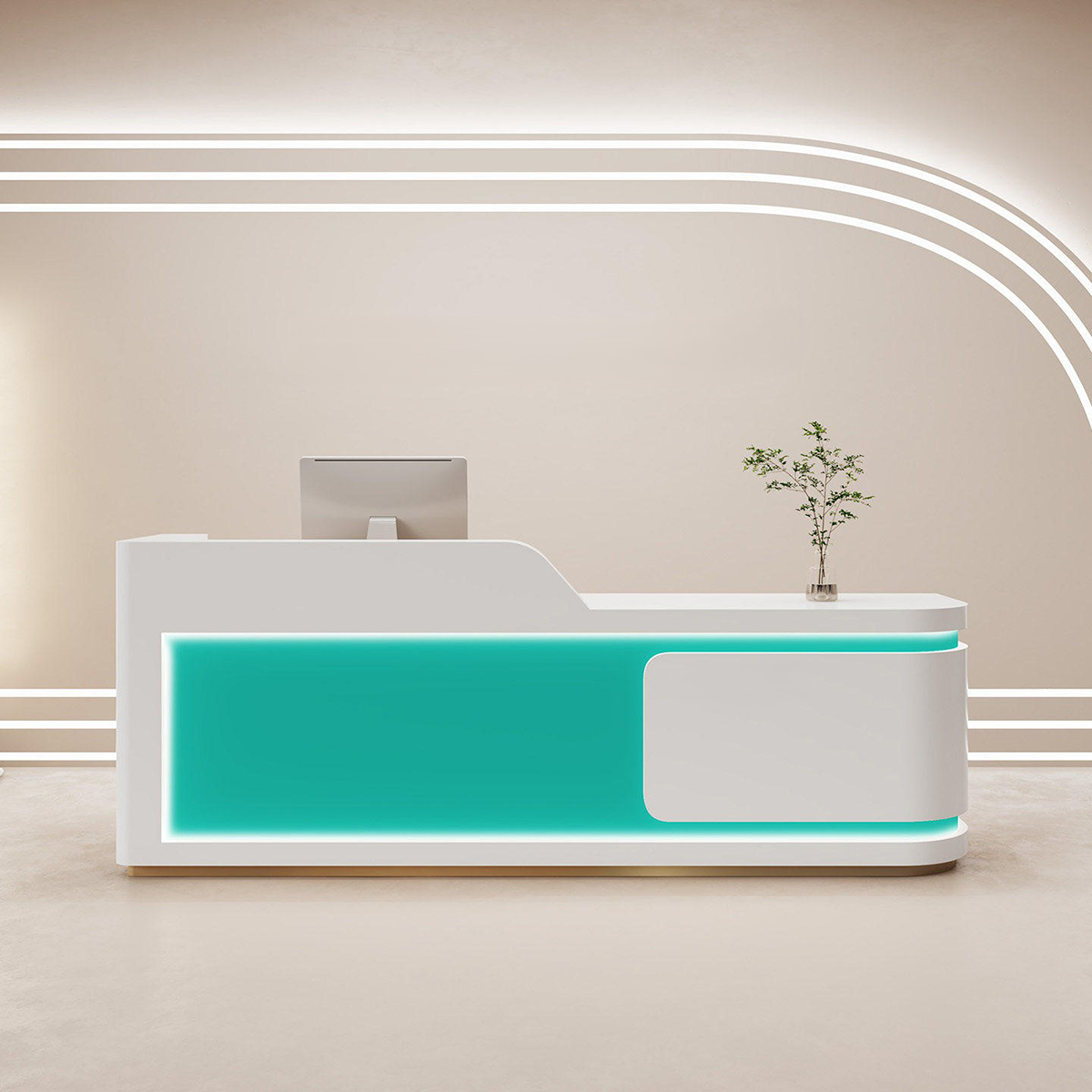 Modern Minimalist Lacquered Finish Withe + Green Reception Desk With LED Light for Lobby