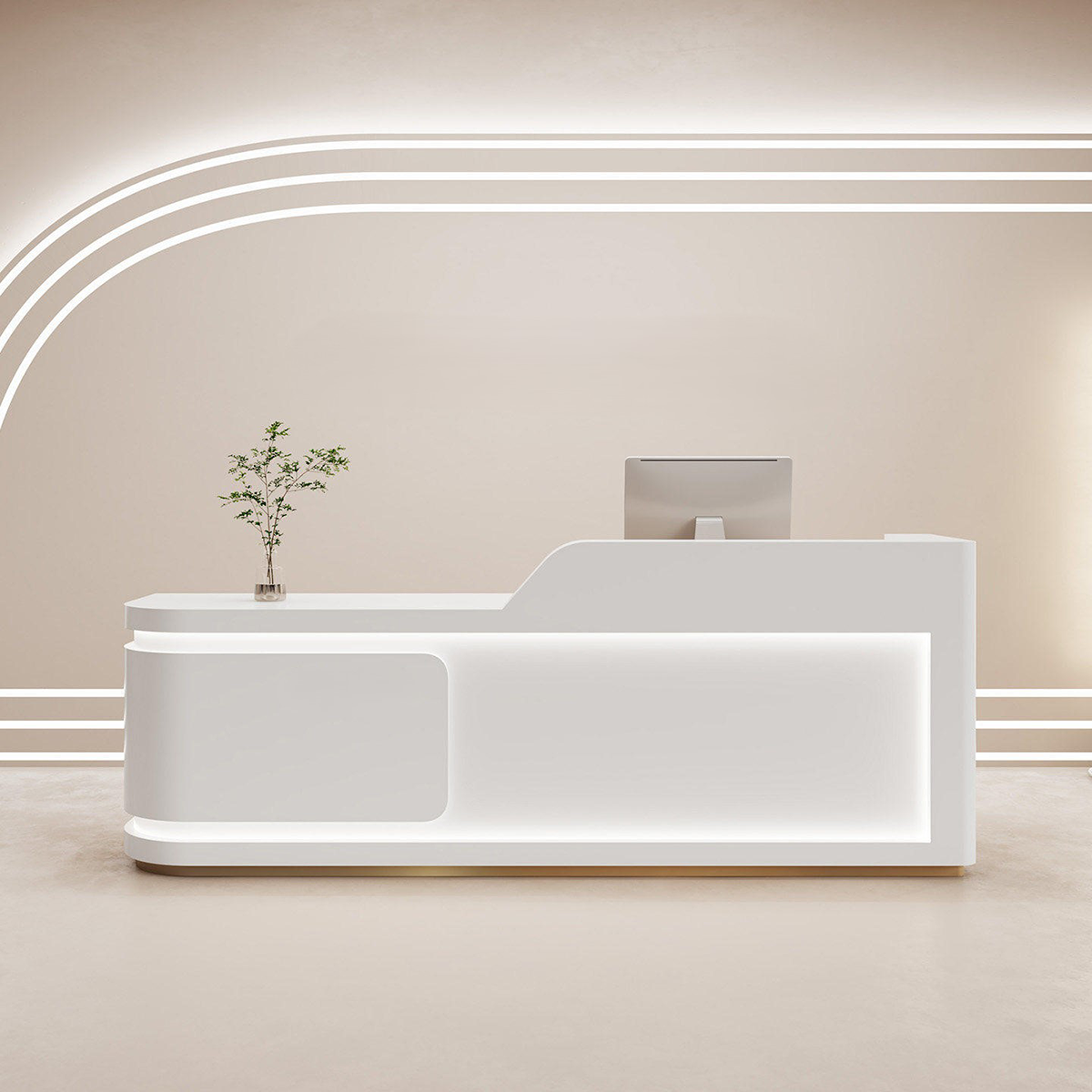Modern Minimalist Lacquered Finish Withe Reception Desk With LED Light for Lobby