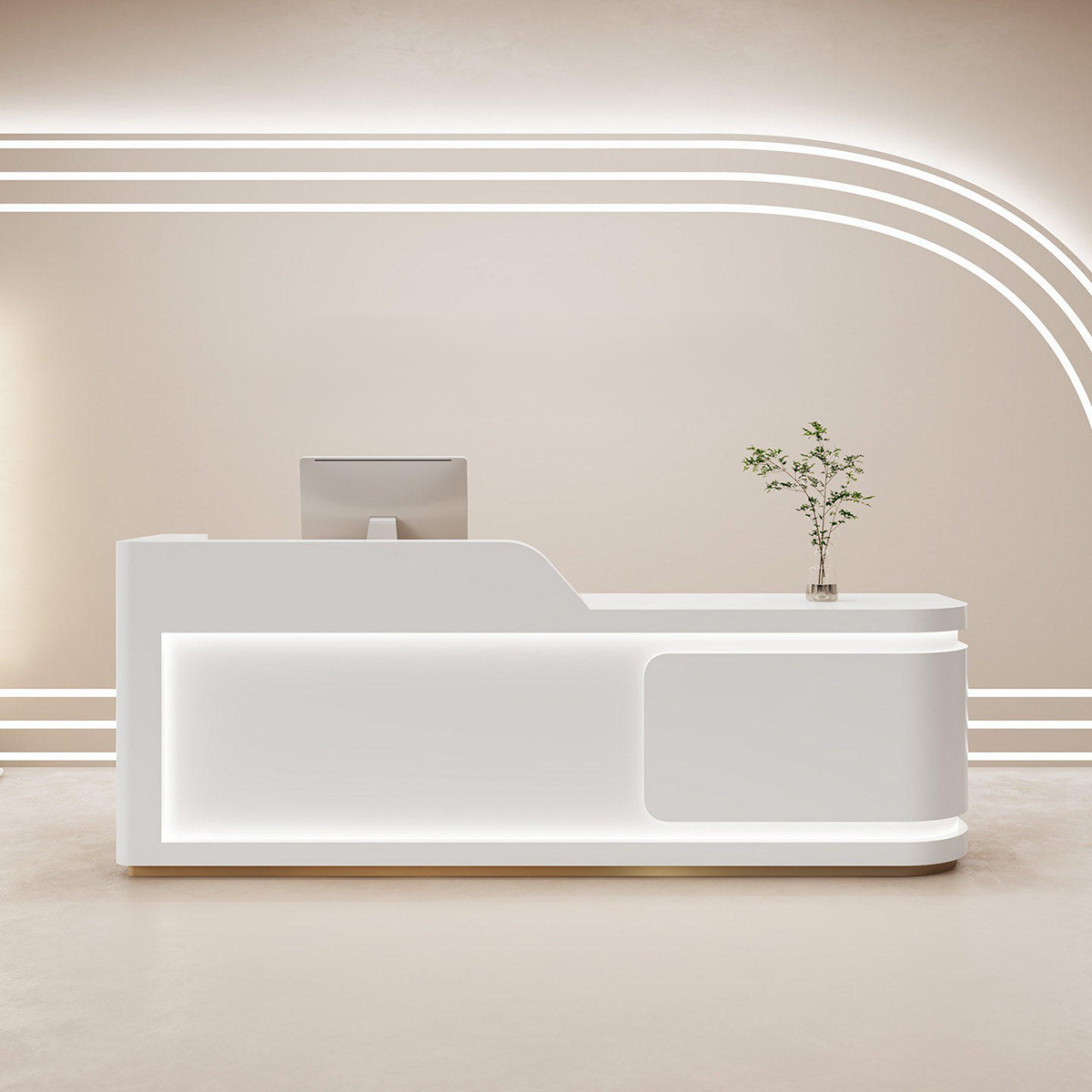 Modern Minimalist Lacquered Finish Withe Reception Desk With LED Light for Salon