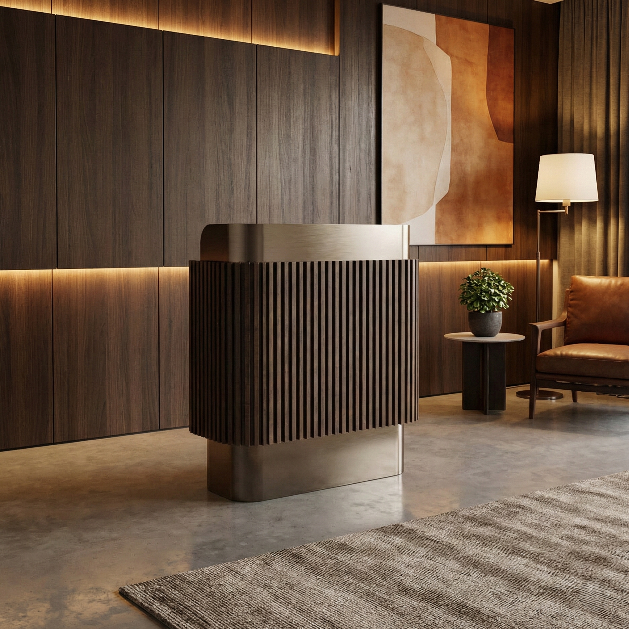 Modern Minimalist Metals Brown Finish Customer Service Desk