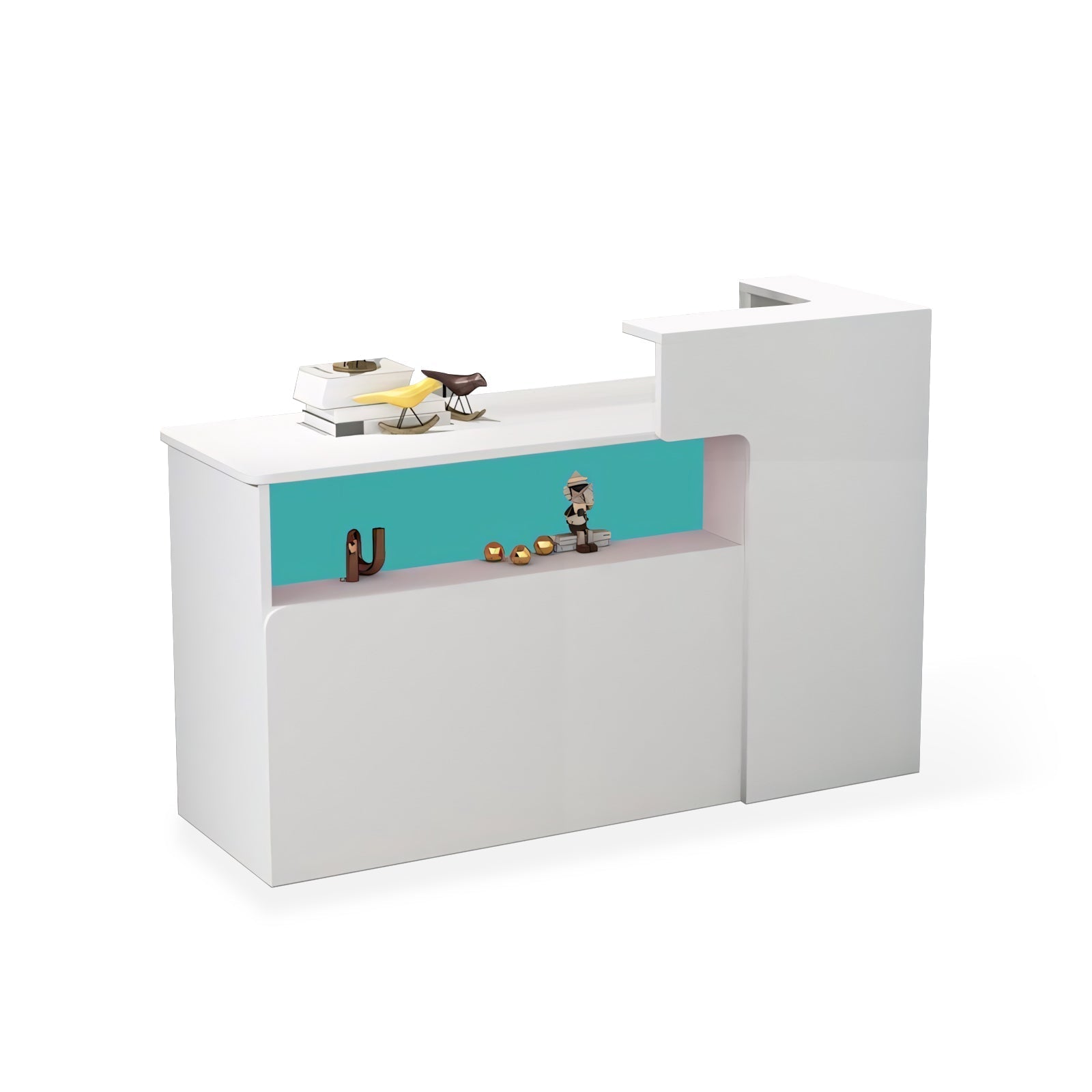 Modern Minimalist Small Corner White + Blue Reception Counter