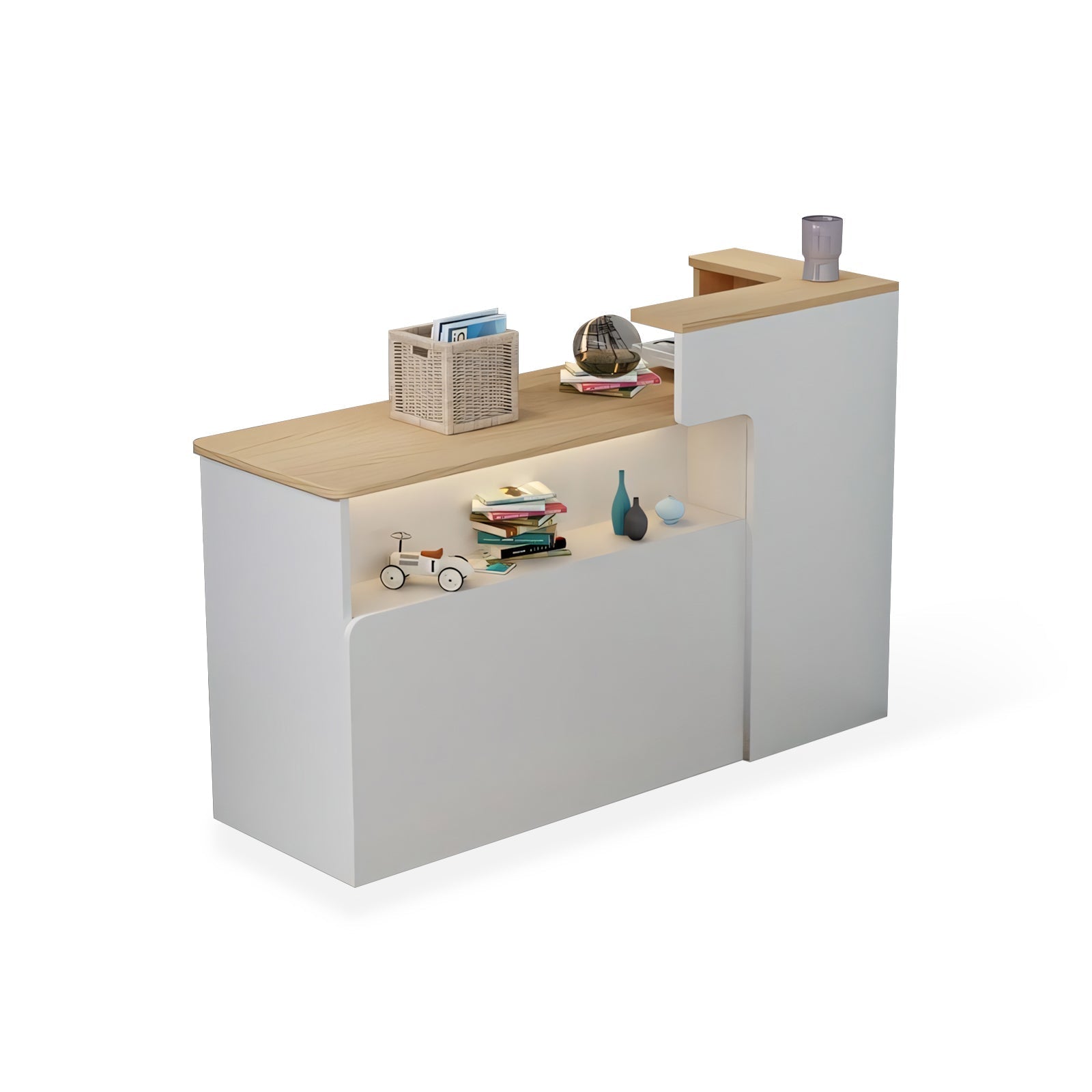 Modern Minimalist Small Corner White + Maple Reception Counter