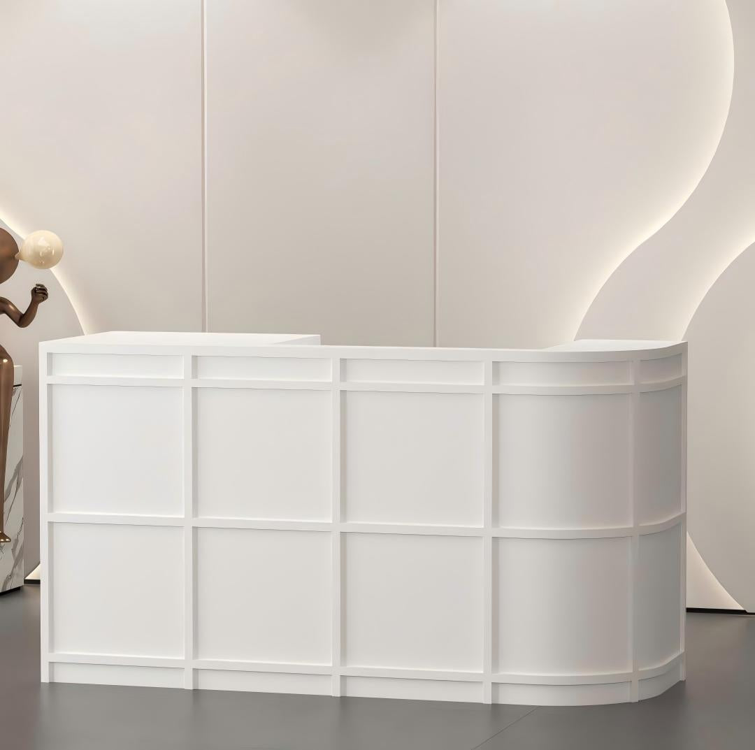 Modern Minimalist White Curved Reception Desk for Salon