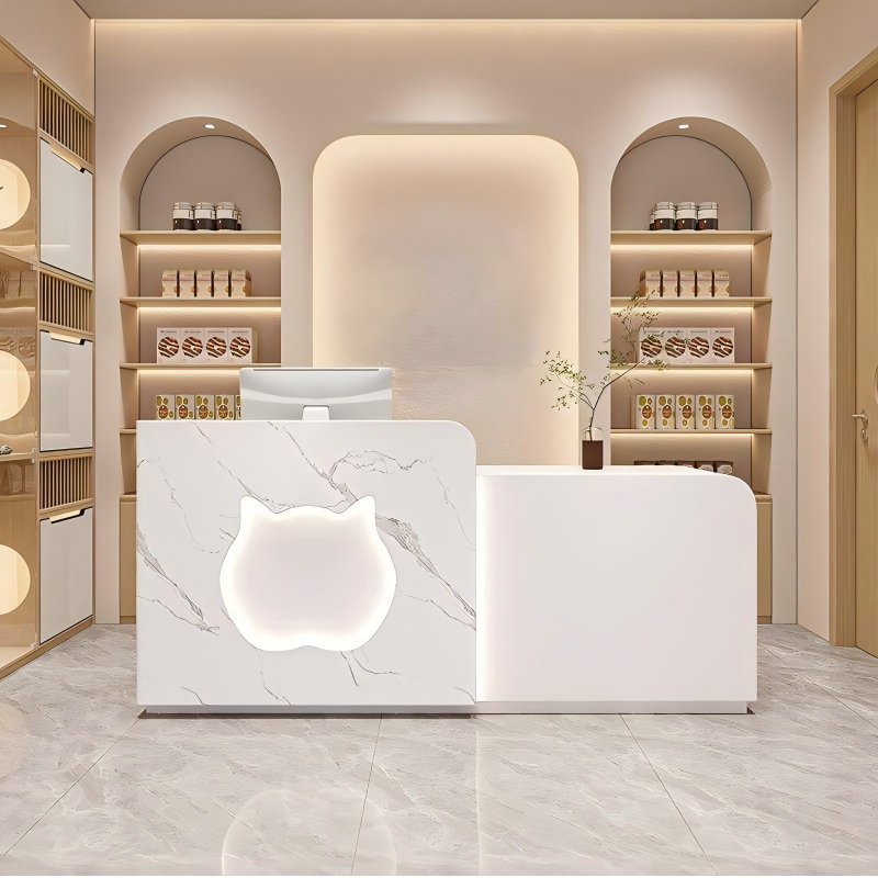 Modern Minimalist White + Marble Finish Reception Desk for Nursery