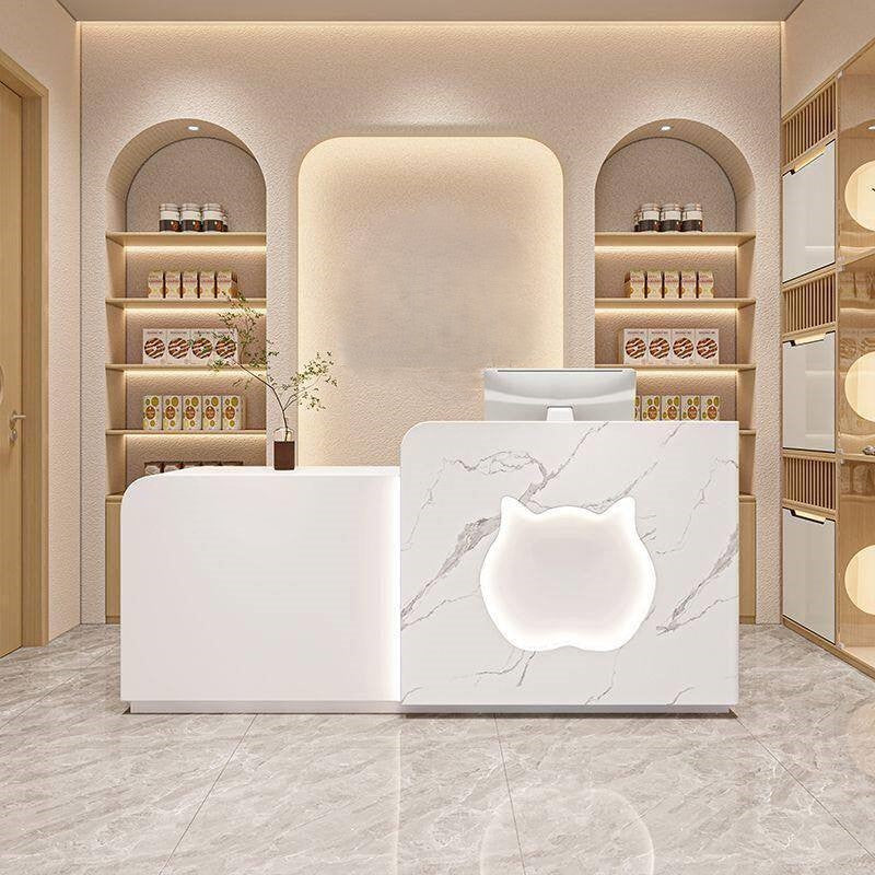 Modern Minimalist White + Marble Finish Reception Desk for Pet Shop