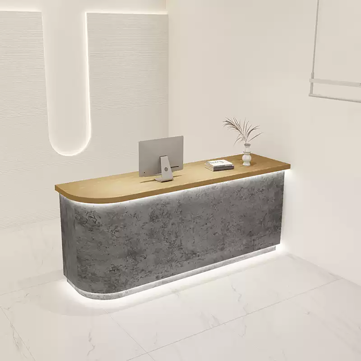 Modern Minimalist Wood & Travertine Reception Desk with LED Lighting RD-110