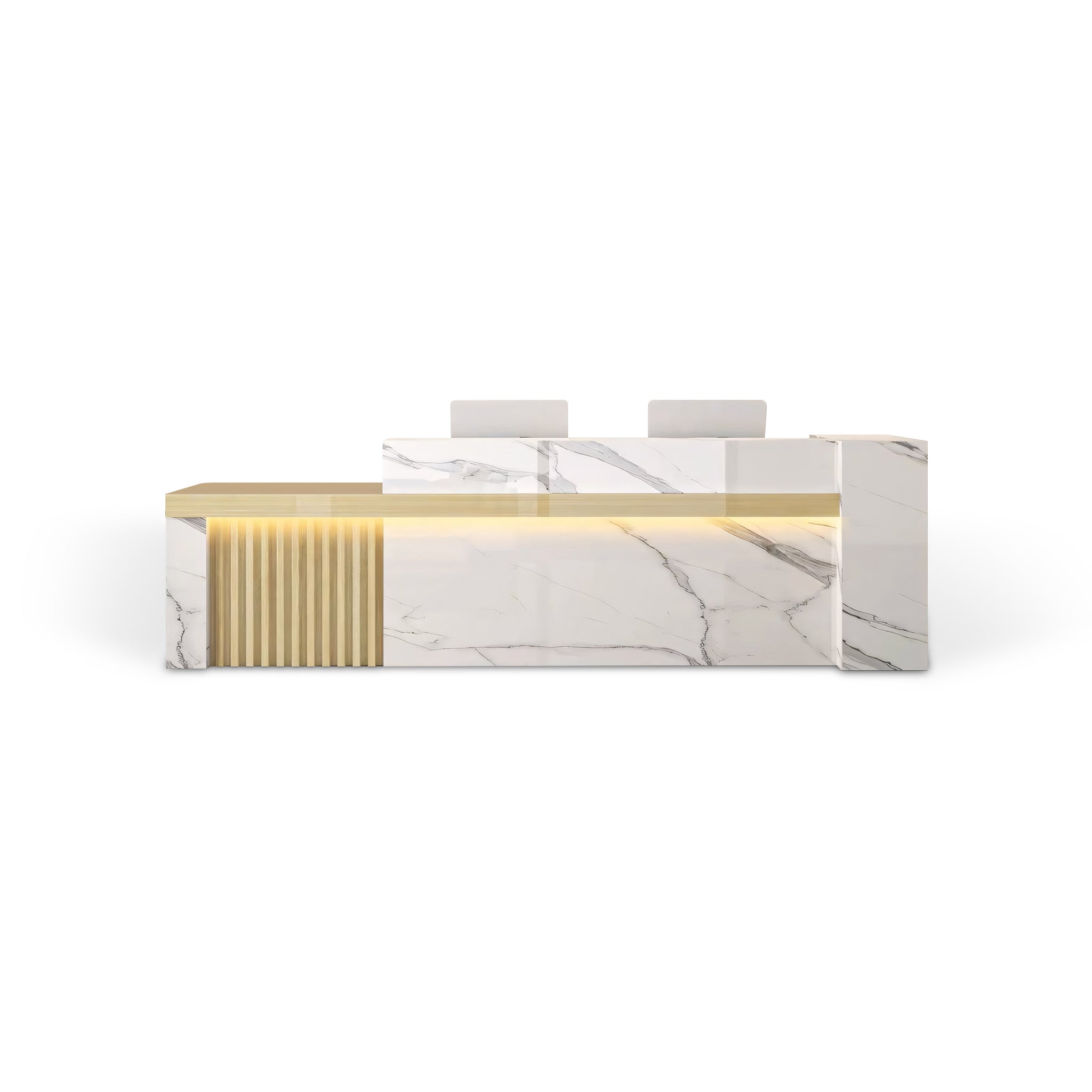 Modern Modular White Marble Finish + Maple Reception Counter for Lobby