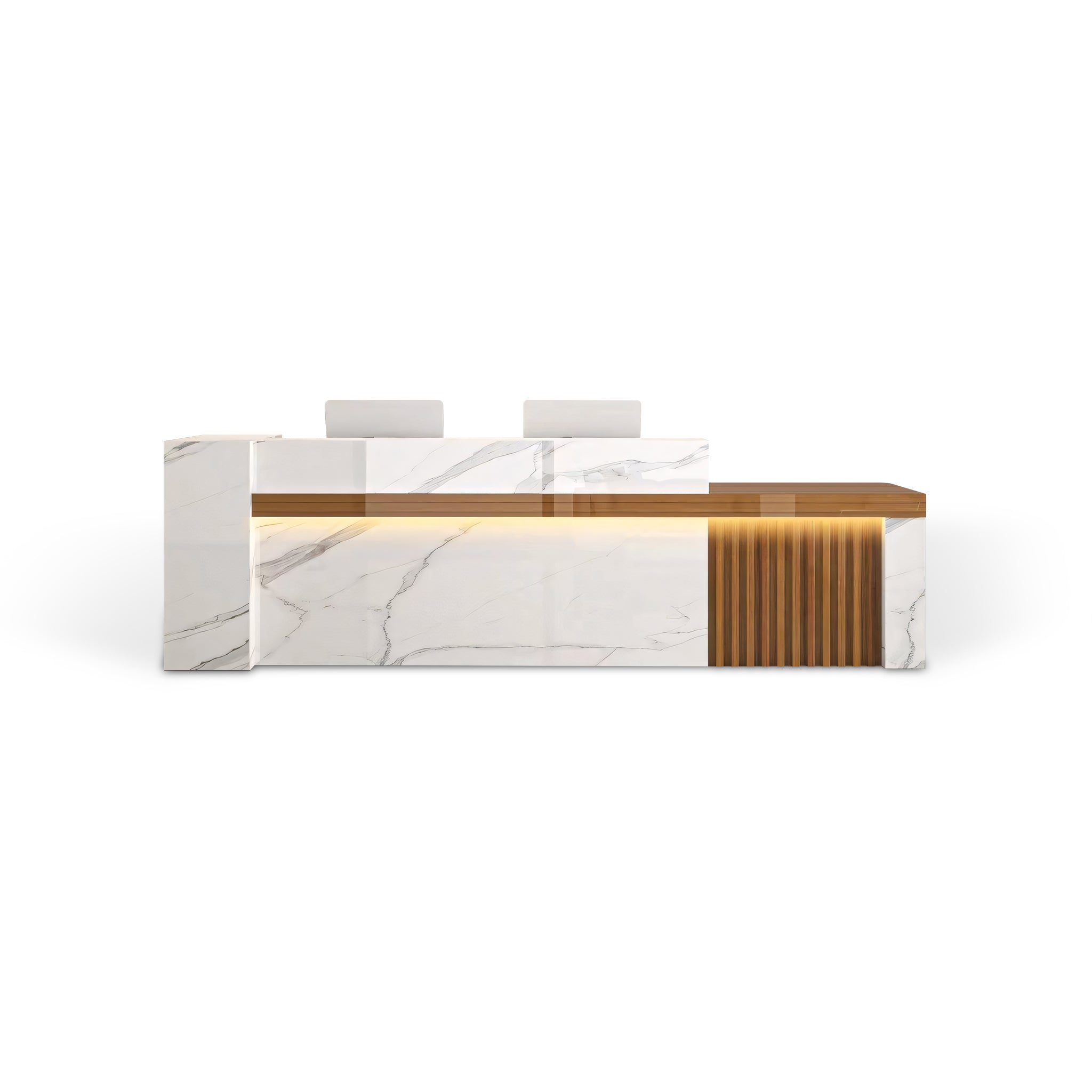 Modern Modular White Marble Finish + Natural Reception Counter for Lobby