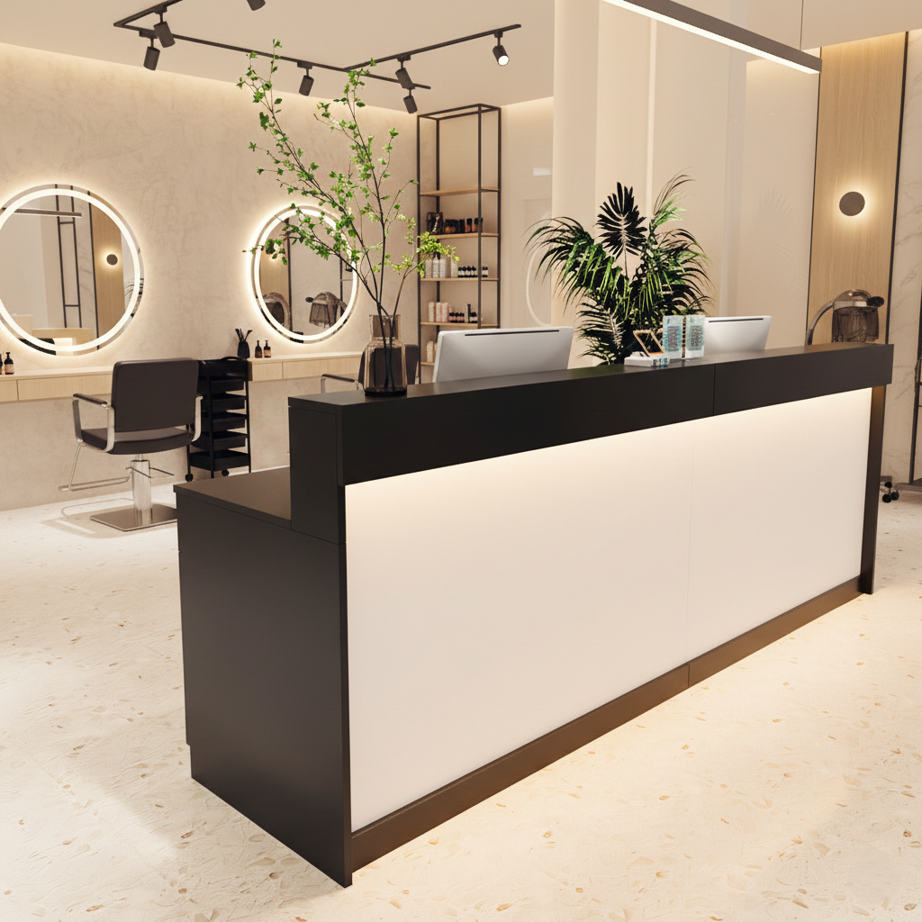 Modern Multi-Scene Black + White Reception Counter for Salon
