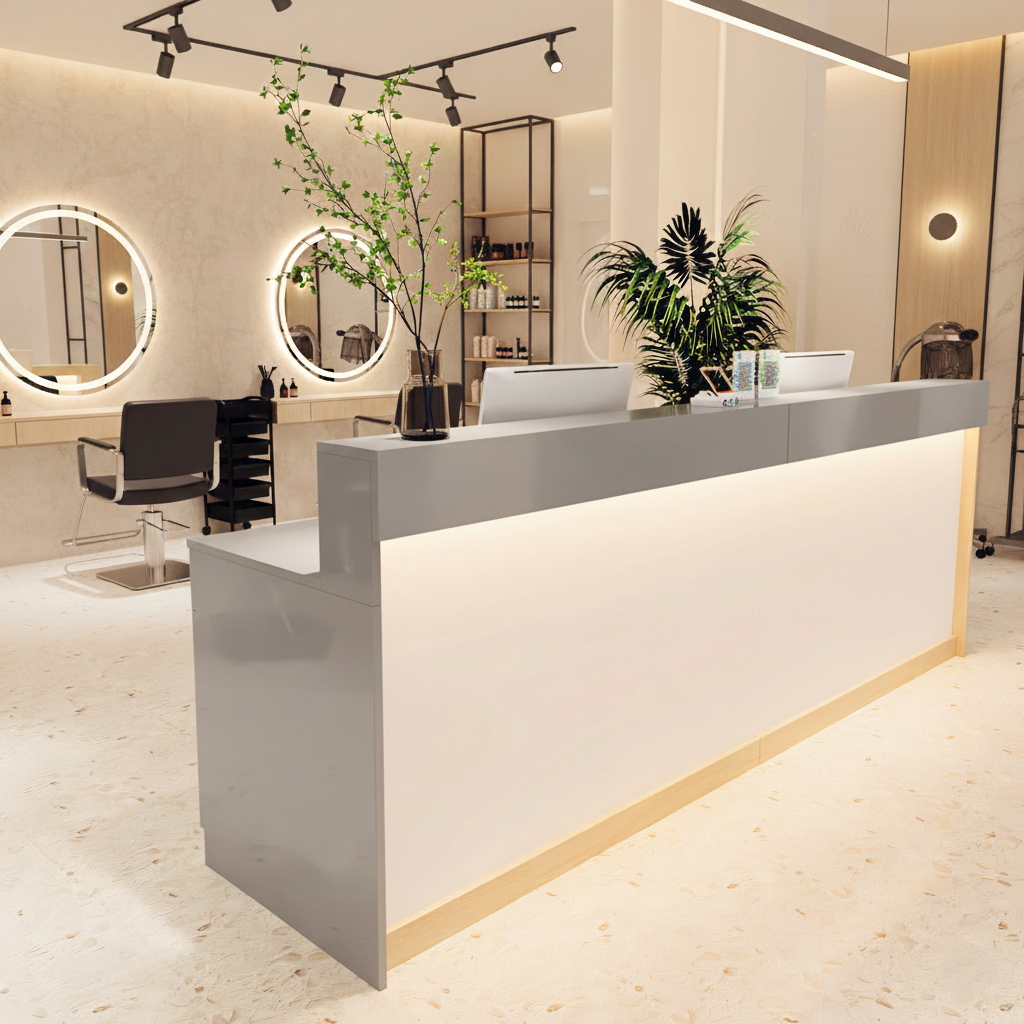 Modern Multi-Scene Grey + White Reception Counter for Salon