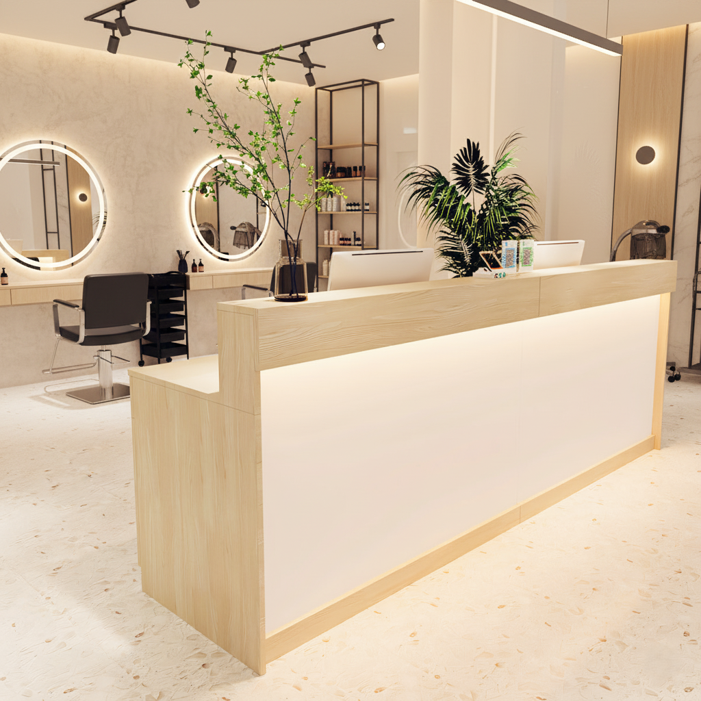 Modern Multi-Scene Maple Reception Counter for Salon