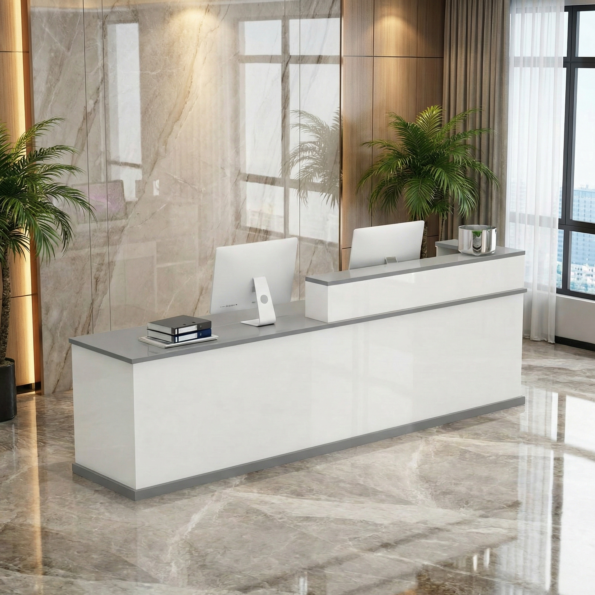 Modern Multi-Scene White + Grey Reception Counter for Salon, Office & Retail