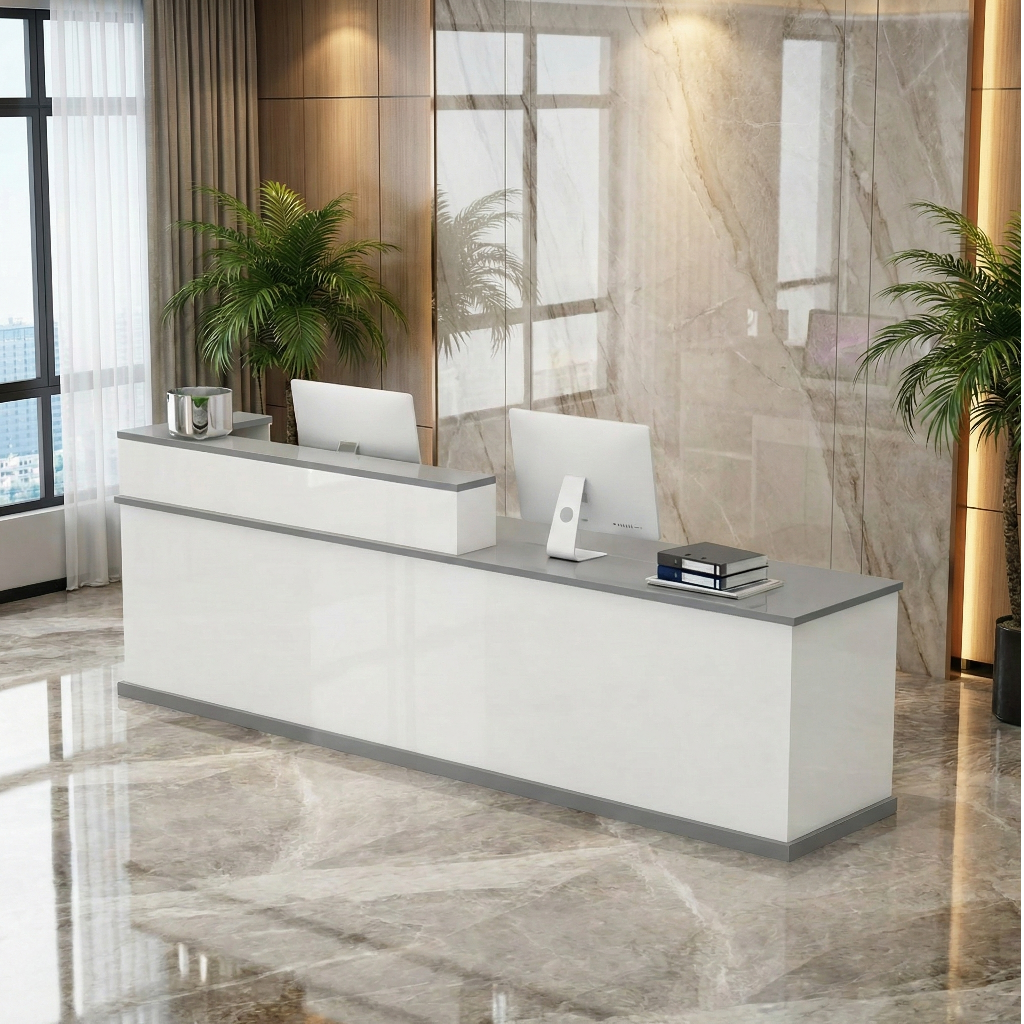 Modern Multi-Scene White + Grey Reception Counter for Salon & Retail