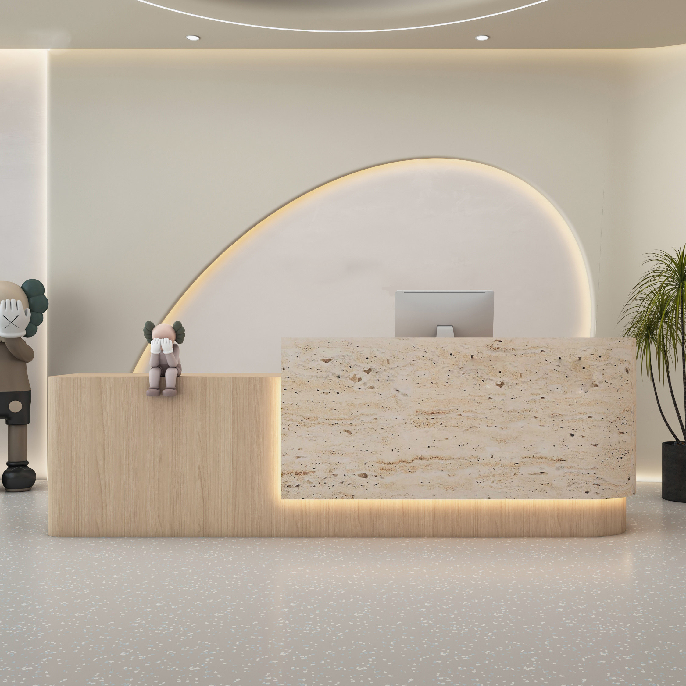 Modern Natural Colour Reception Counter with Stone-Effect Decorative Finish for Salon