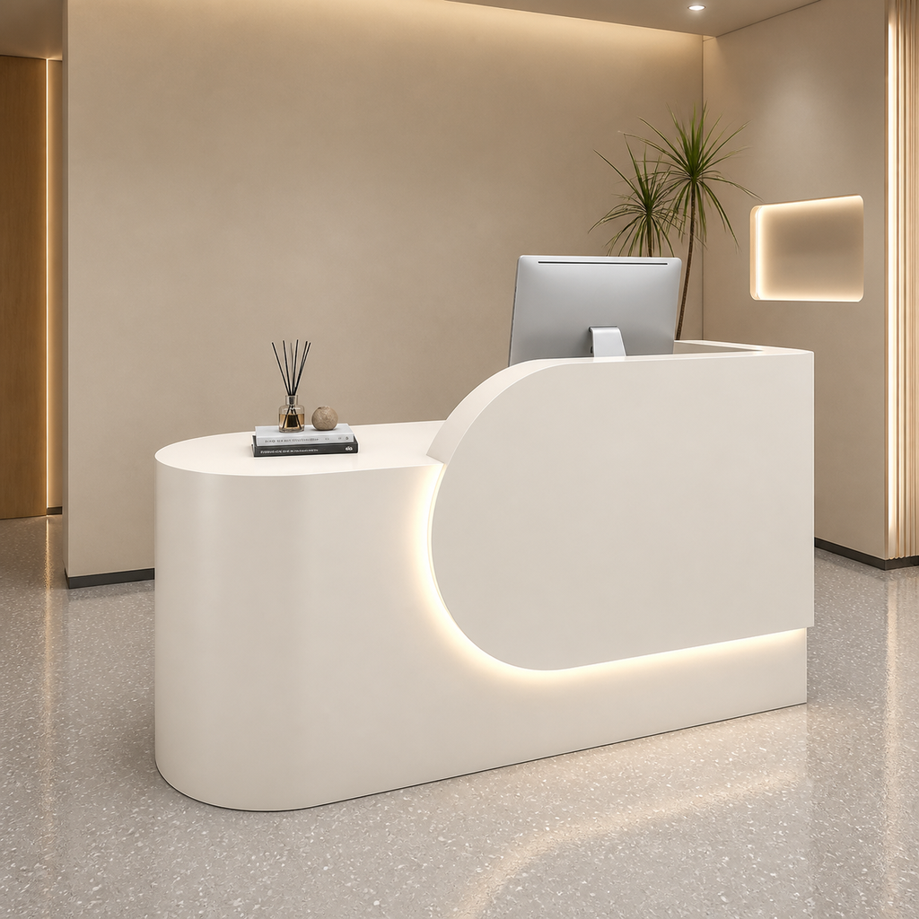 Modern Reception Desk with Curved Side Counter and LED Accent RD-279