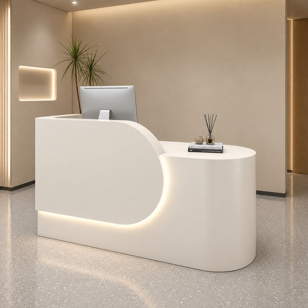 Modern Reception Desk with Curved Side Counter and LED Accent RD-279