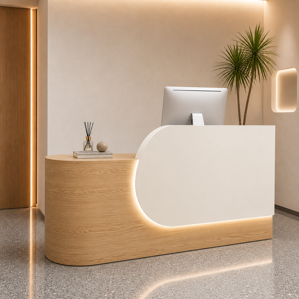 Modern Reception Desk with Curved Side Counter and LED Accent RD-279
