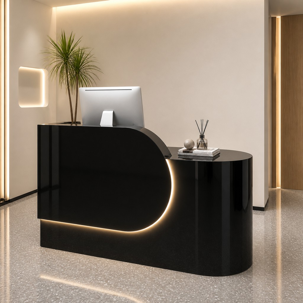Modern Reception Desk with Curved Side Counter and LED Accent RD-279