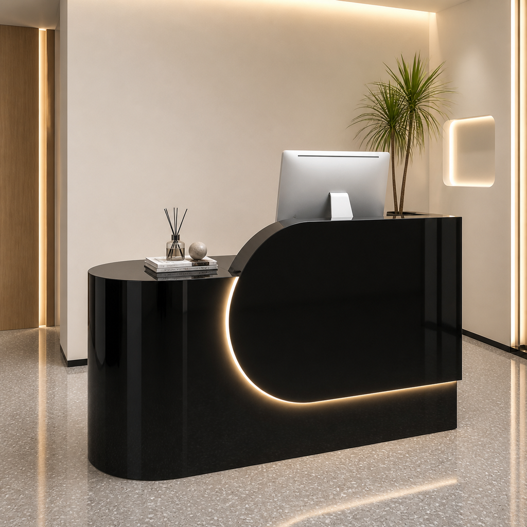 Modern Reception Desk with Curved Side Counter and LED Accent RD-279