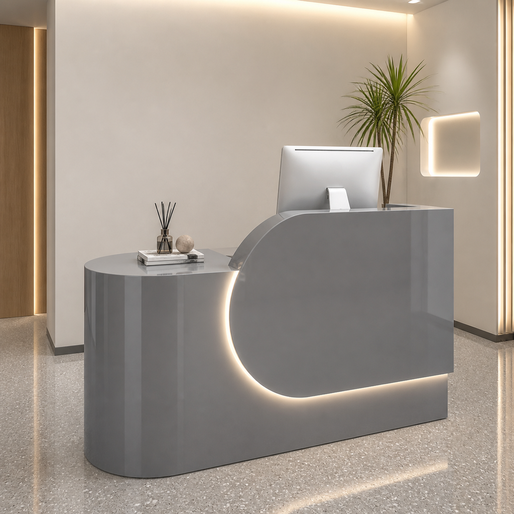 Modern Reception Desk with Curved Side Counter and LED Accent RD-279