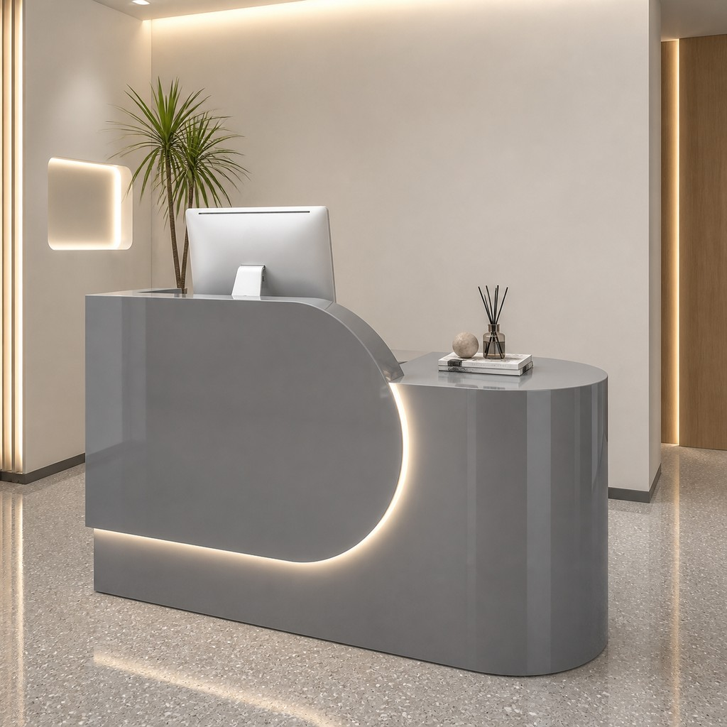 Modern Reception Desk with Curved Side Counter and LED Accent RD-279