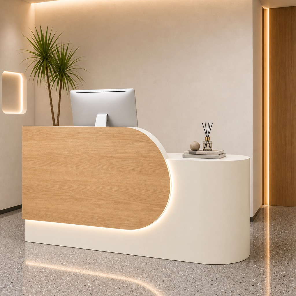 Modern Reception Desk with Curved Side Counter and LED Accent RD-279