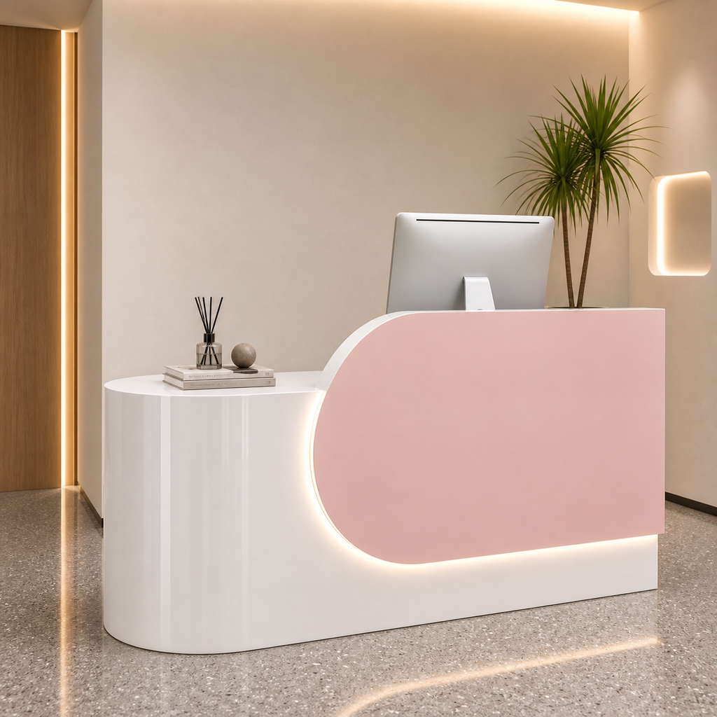 Modern Reception Desk with Curved Side Counter and LED Accent RD-279