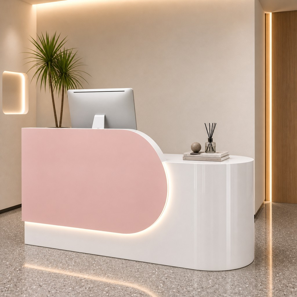 Modern Reception Desk with Curved Side Counter and LED Accent RD-279