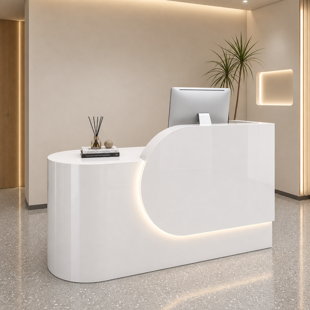 Modern Reception Desk with Curved Side Counter and LED Accent RD-279