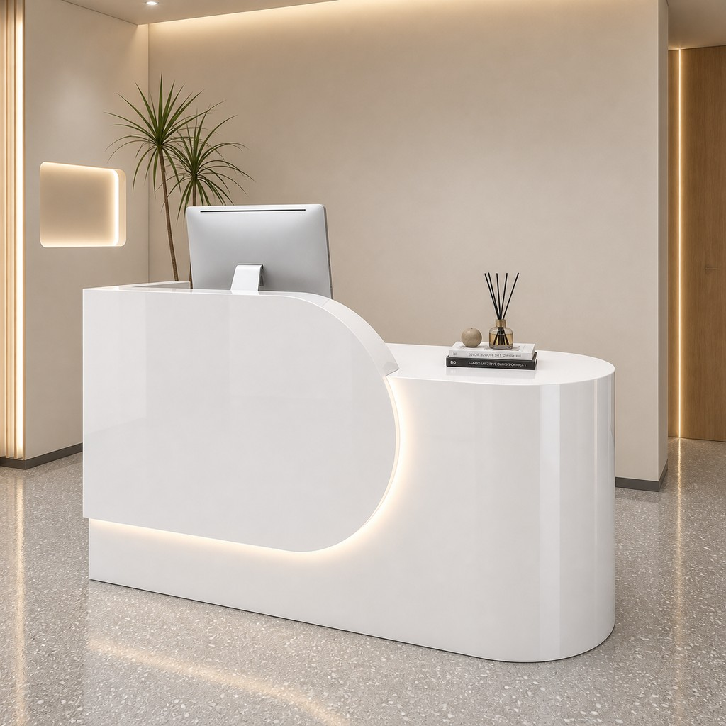 Modern Reception Desk with Curved Side Counter and LED Accent RD-279