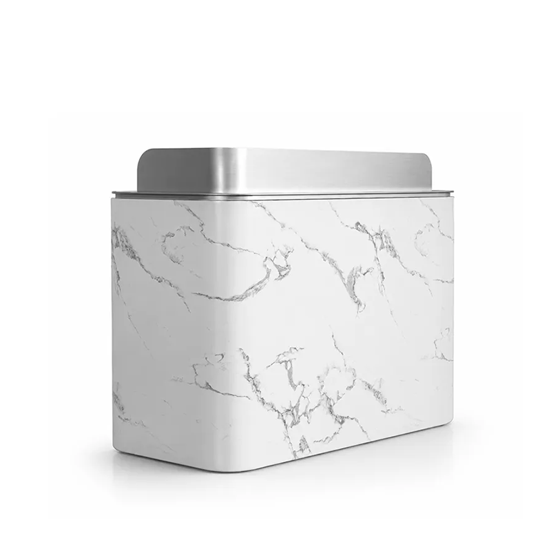Modern Reception Desk with Faux Stone Gloss Finish and Metallic Top Accent RD-321