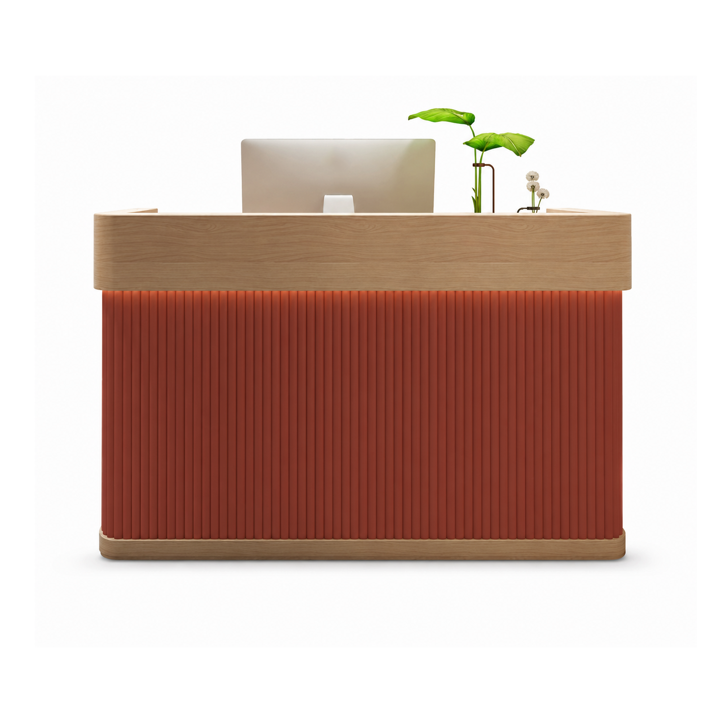 Modern Reception Desk with Fluted Front Panel and Wood Accent RD-328