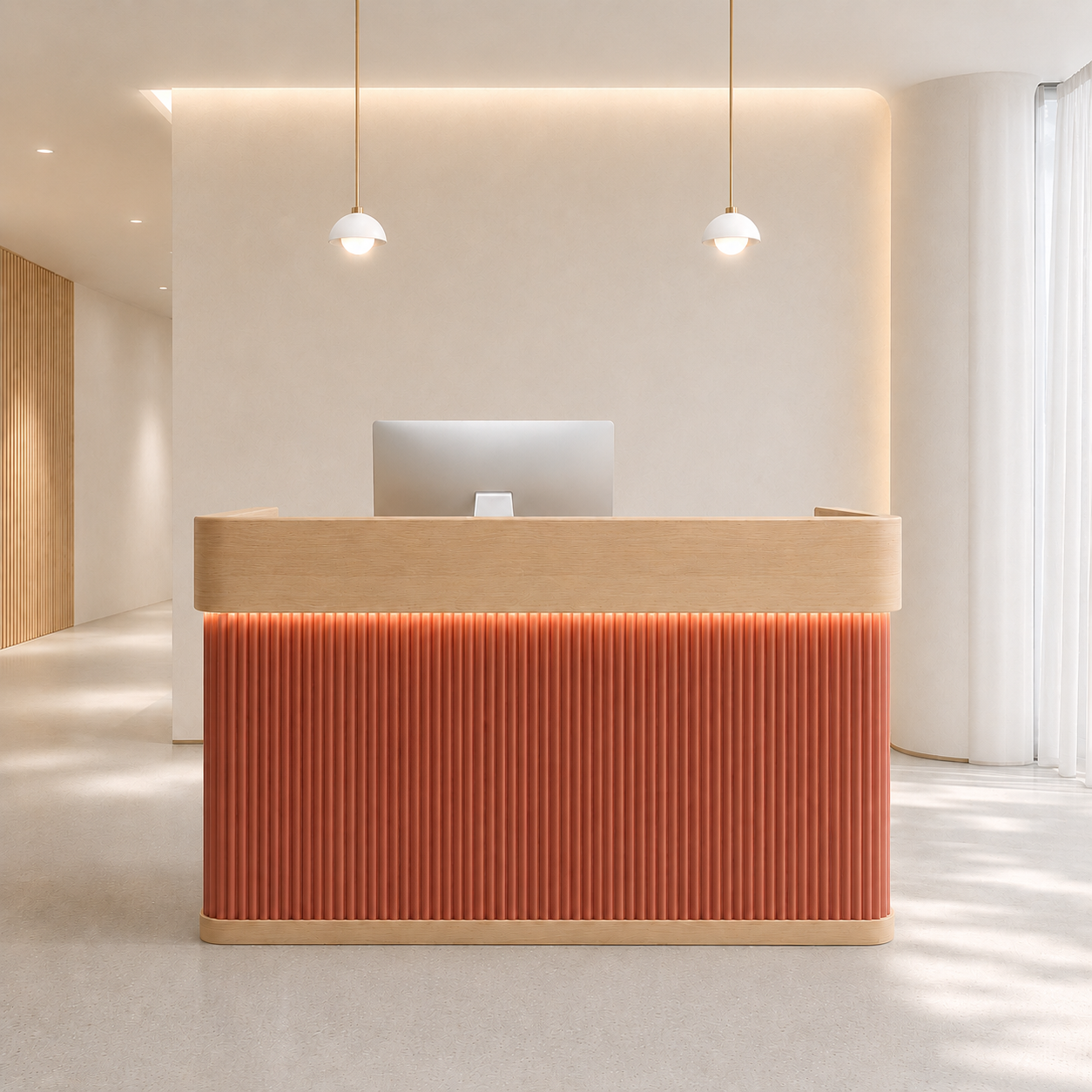 Modern Reception Desk with Fluted Front Panel and Wood Accent RD-328