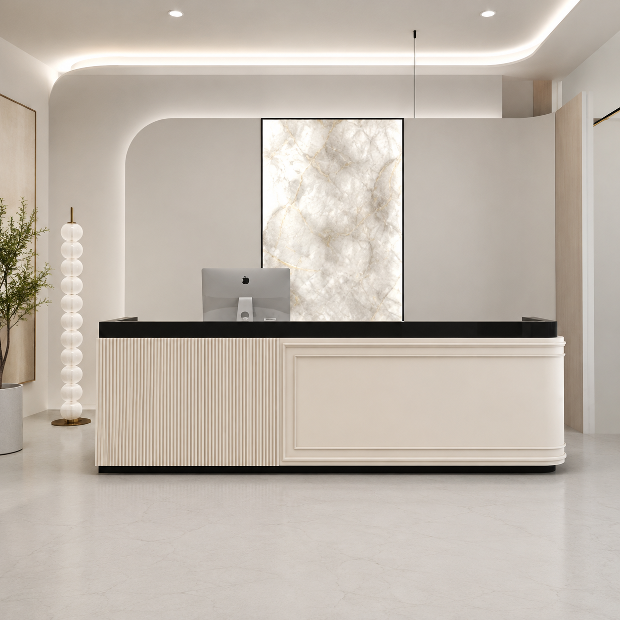 Modern Reception Desk with Fluted Panel and Framed Front Design RD-281