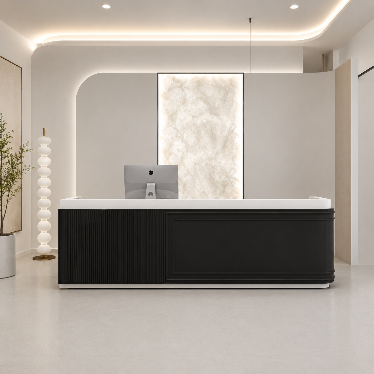 Modern Reception Desk with Fluted Panel and Framed Front Design RD-281