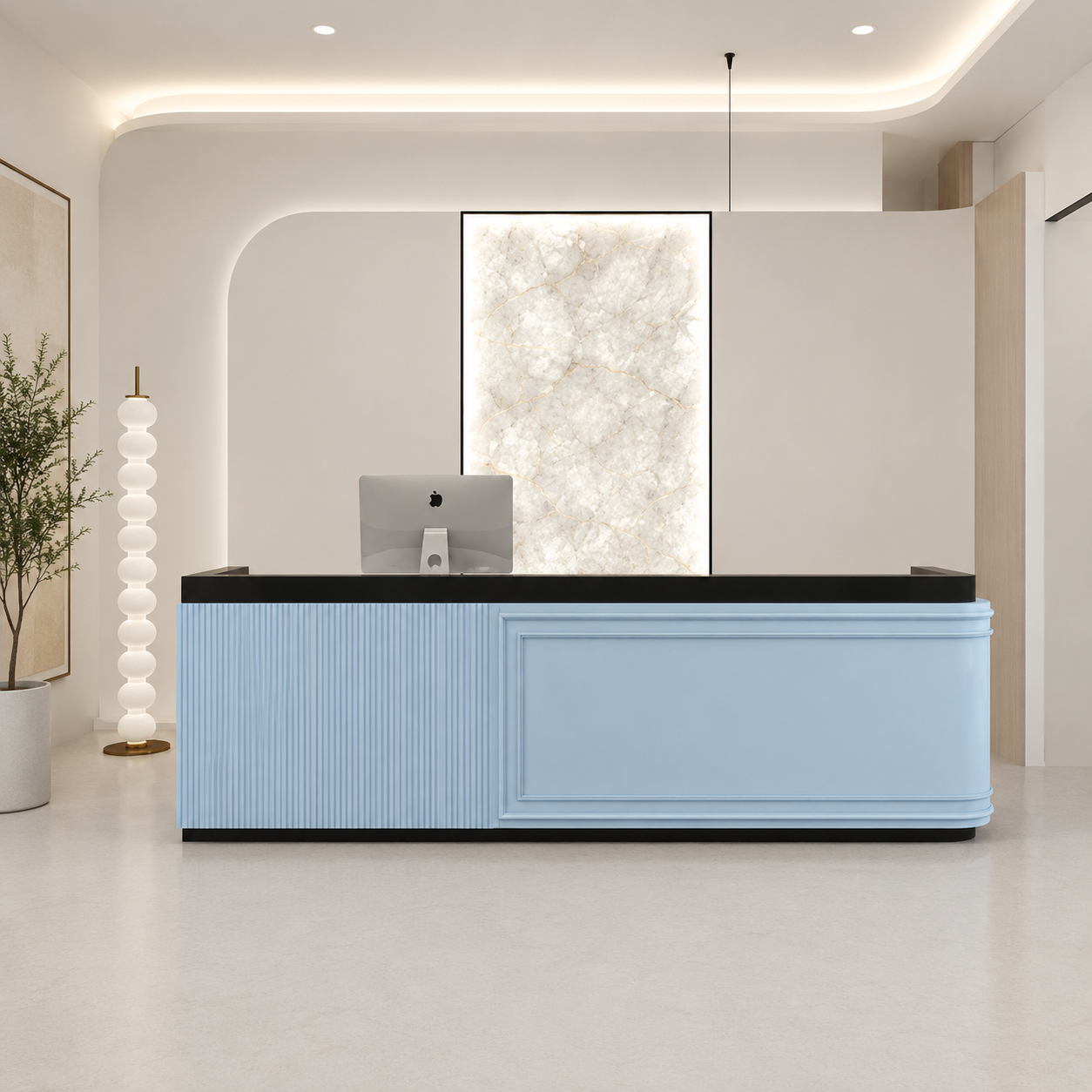 Modern Reception Desk with Fluted Panel and Framed Front Design RD-281