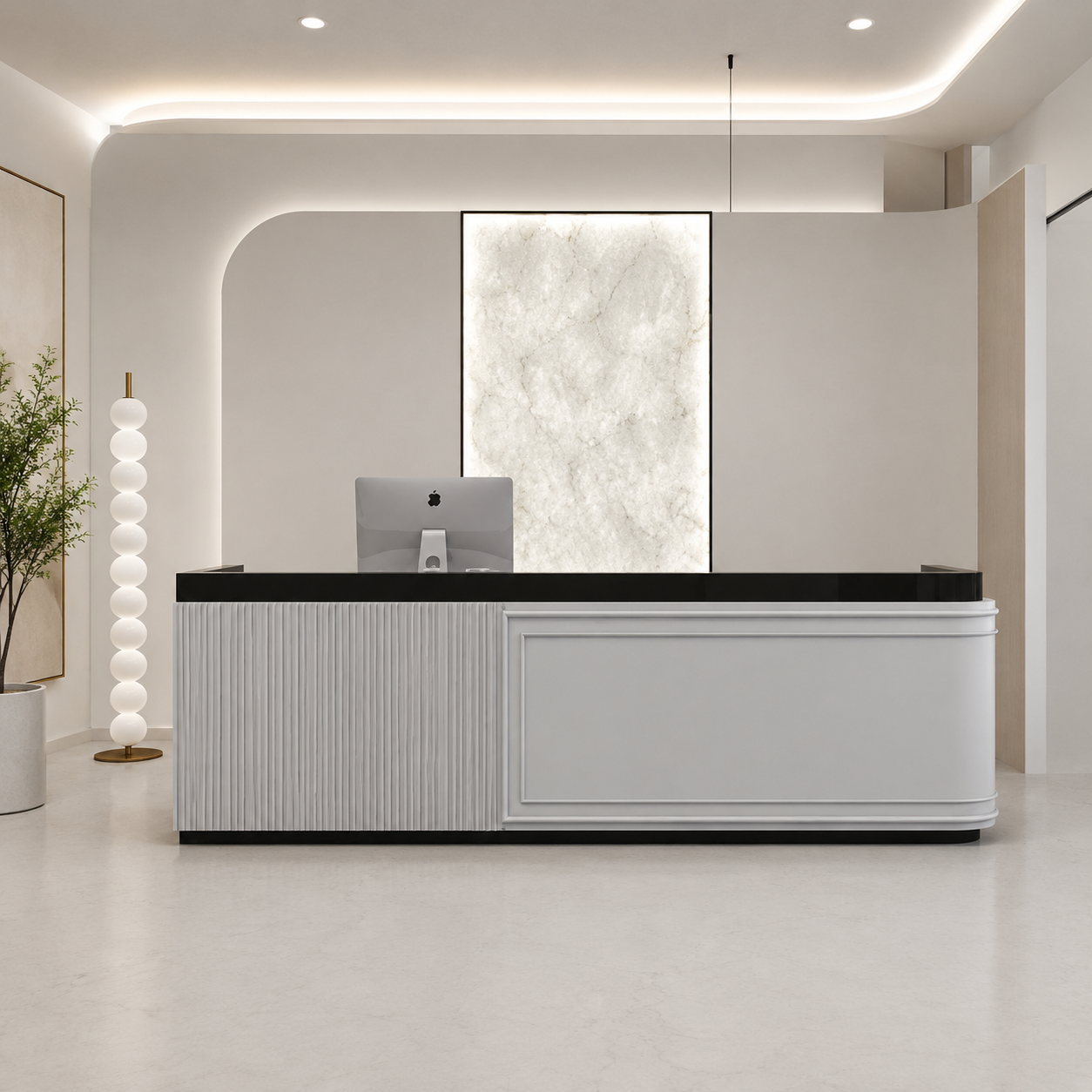 Modern Reception Desk with Fluted Panel and Framed Front Design RD-281