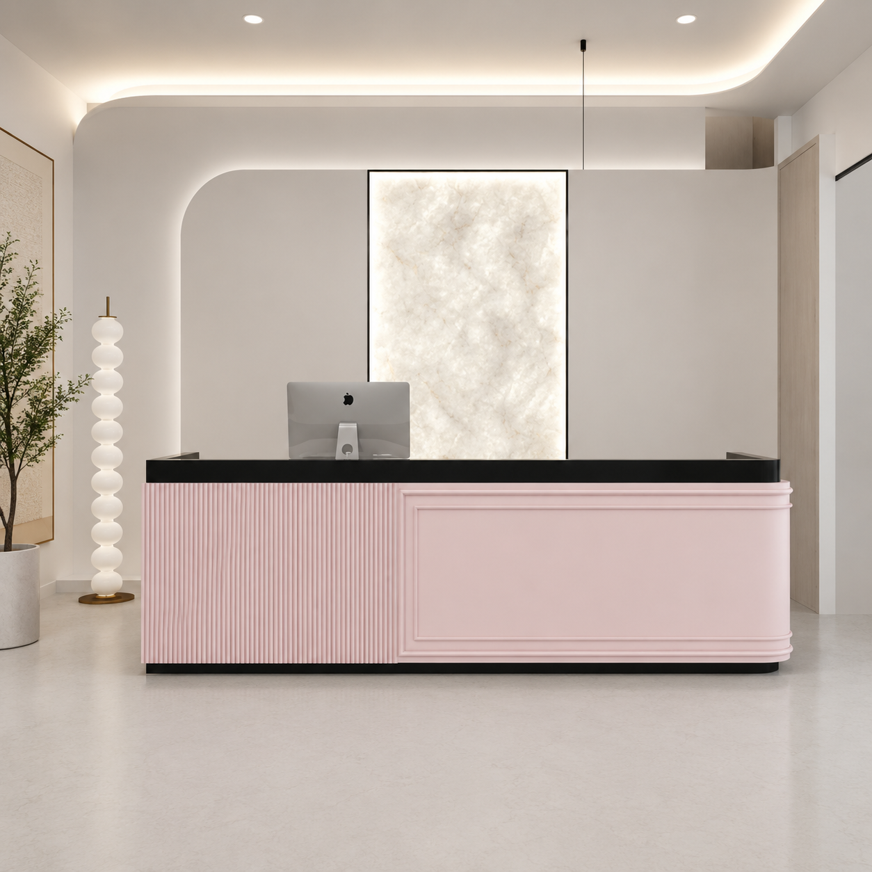 Modern Reception Desk with Fluted Panel and Framed Front Design RD-281