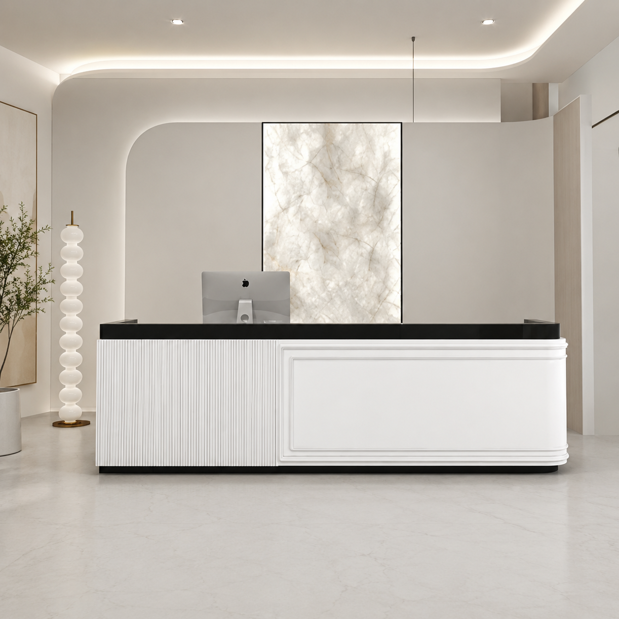 Modern Reception Desk with Fluted Panel and Framed Front Design RD-281