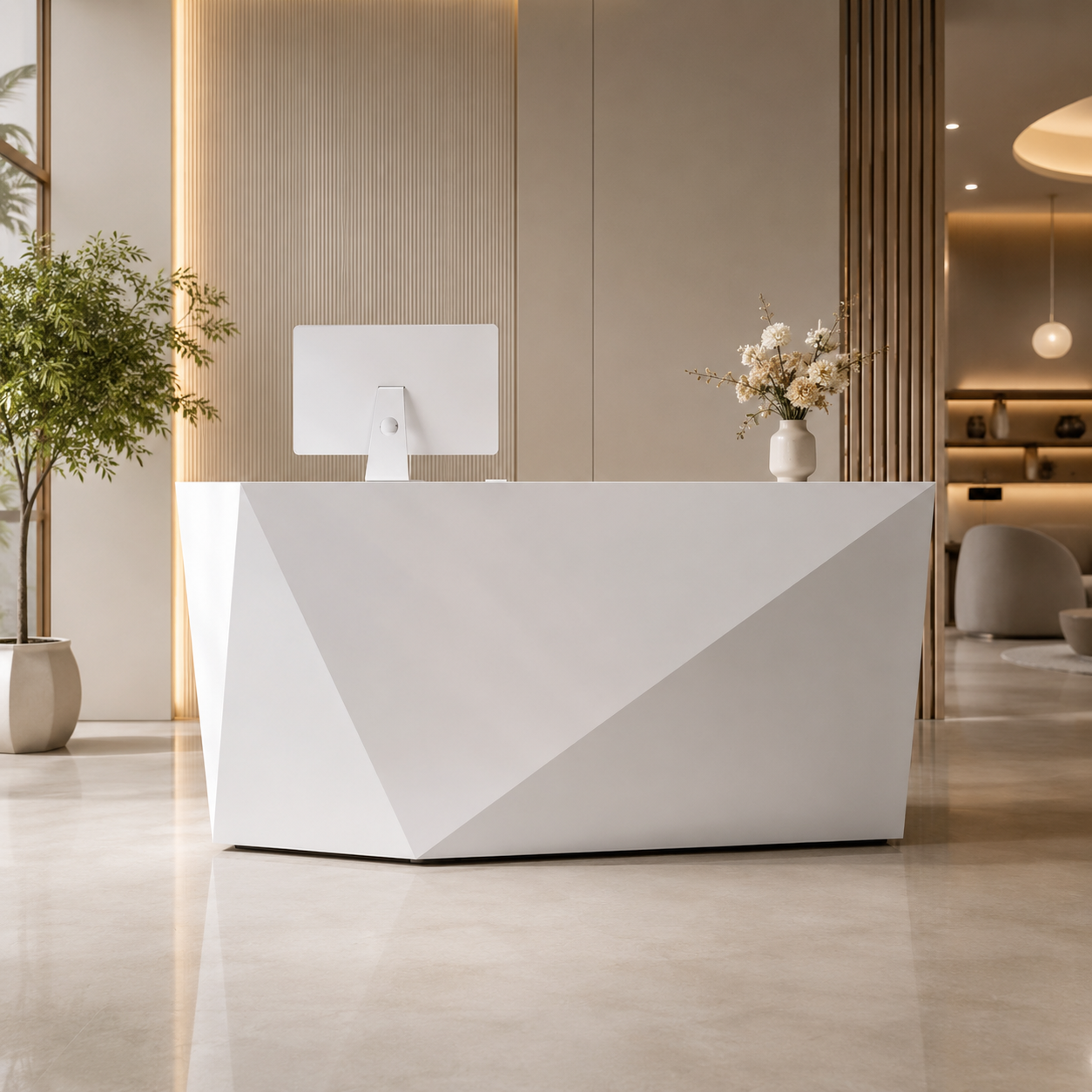 Modern Reception Desk with Geometric Faceted Front Panel RD-319