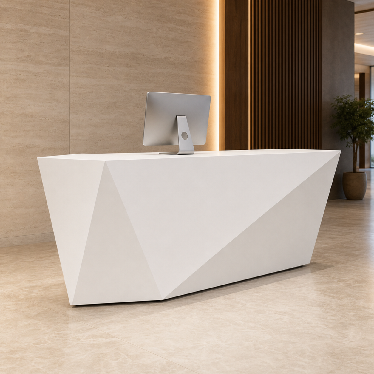 Modern Reception Desk with Geometric Faceted Front Panel RD-319