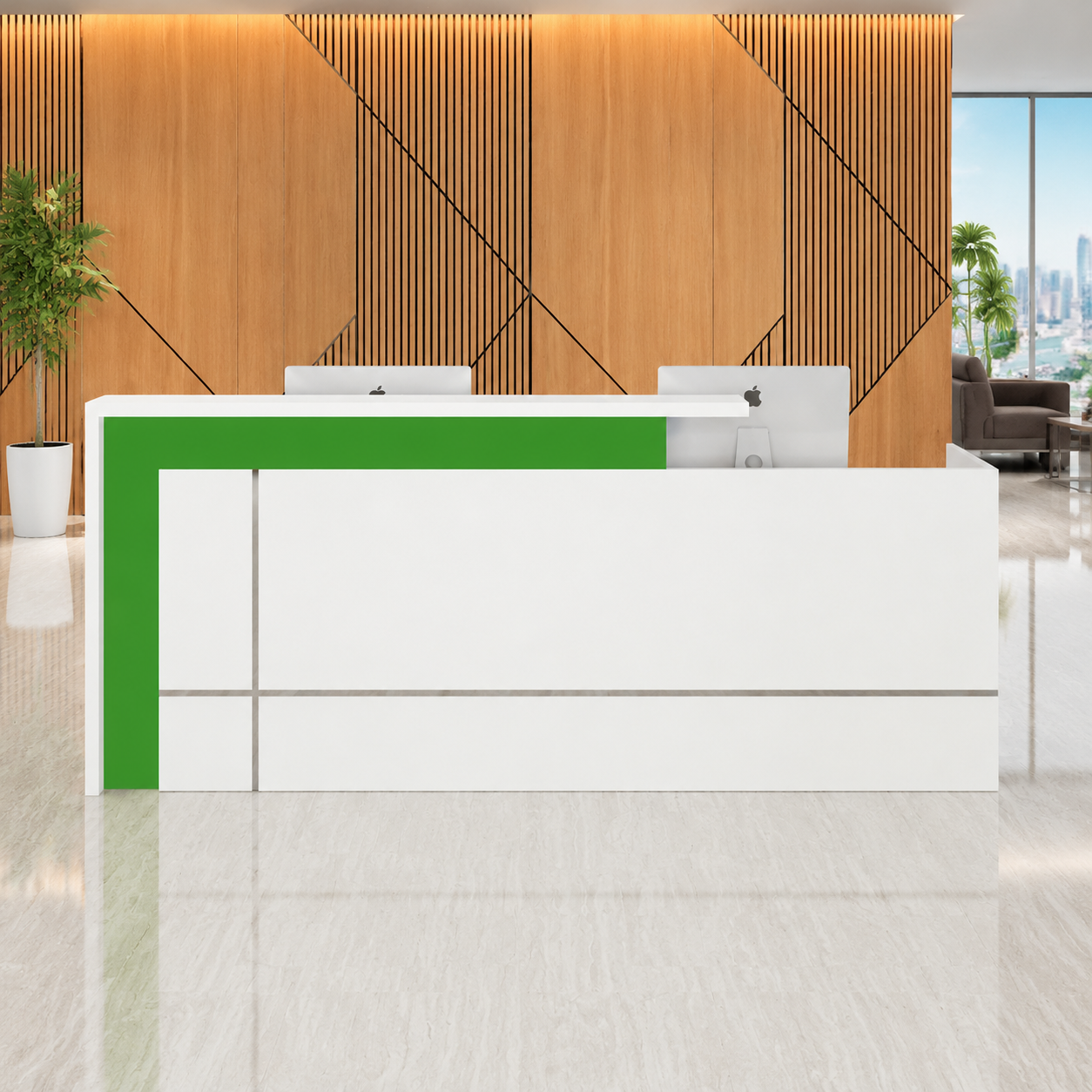 Modern Reception Desk with Geometric Front Panel and Wood Accent RD-263