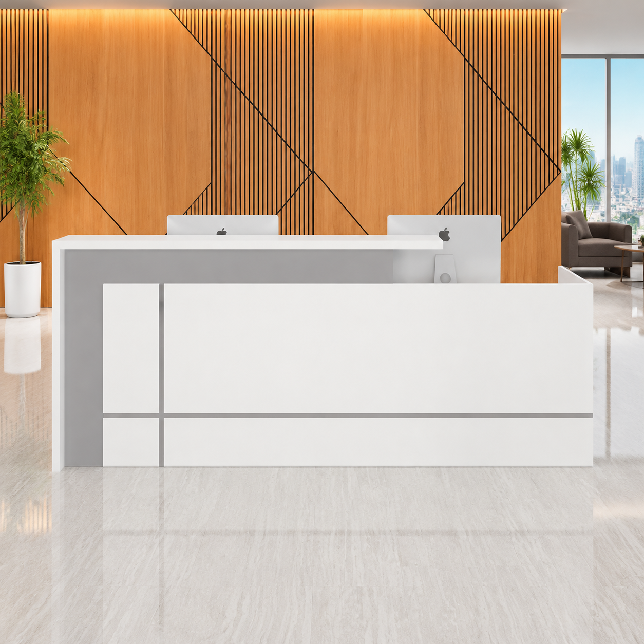 Modern Reception Desk with Geometric Front Panel and Wood Accent RD-263