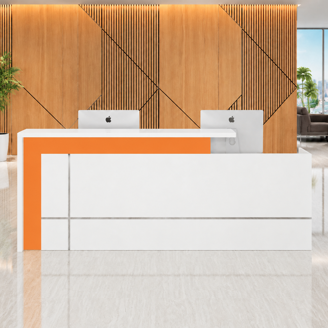 Modern Reception Desk with Geometric Front Panel and Wood Accent RD-263