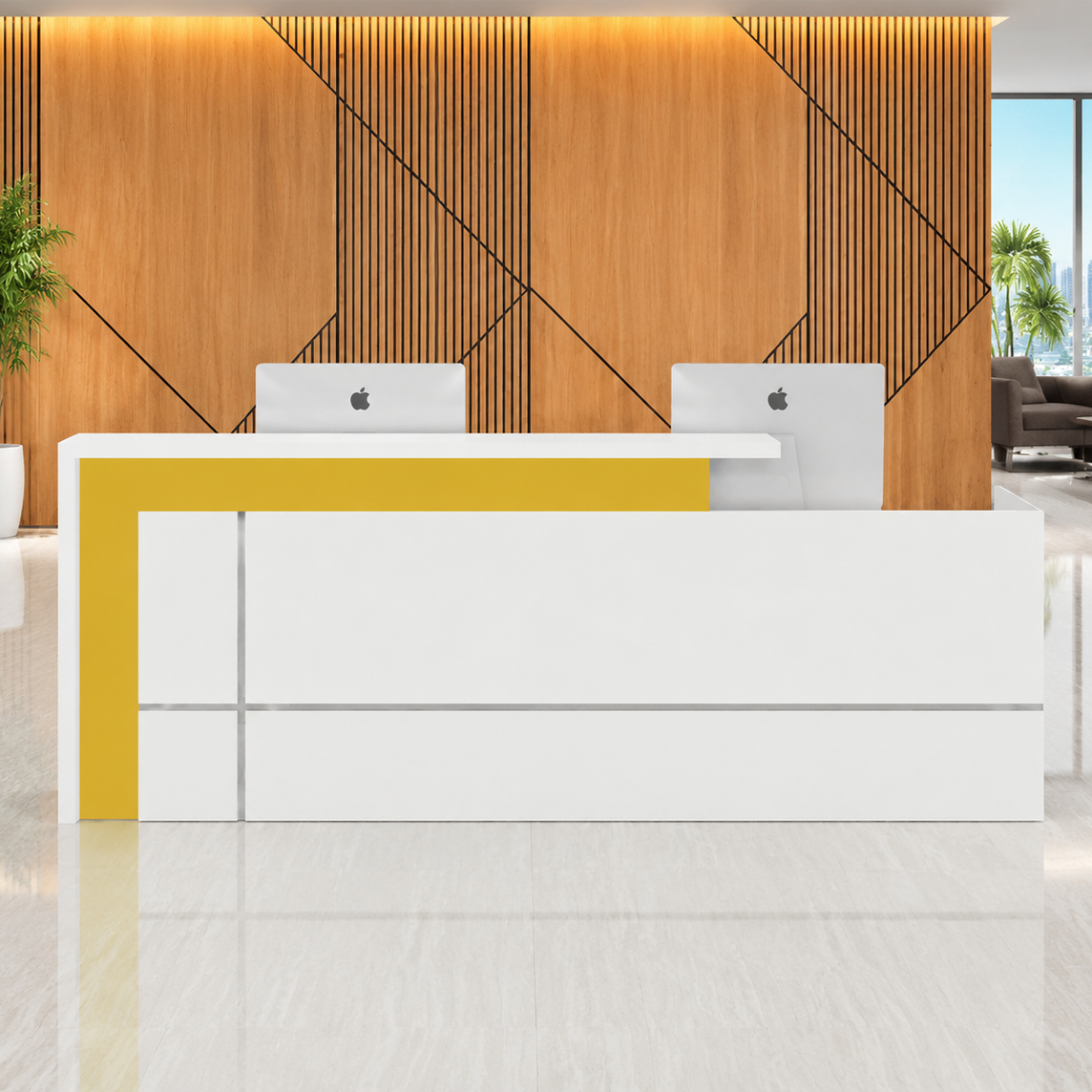 Modern Reception Desk with Geometric Front Panel and Wood Accent RD-263