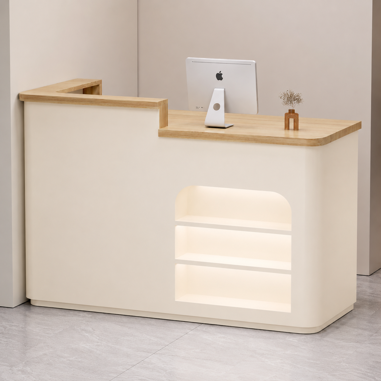 Modern Reception Desk with Illuminated Display Shelves RD-268