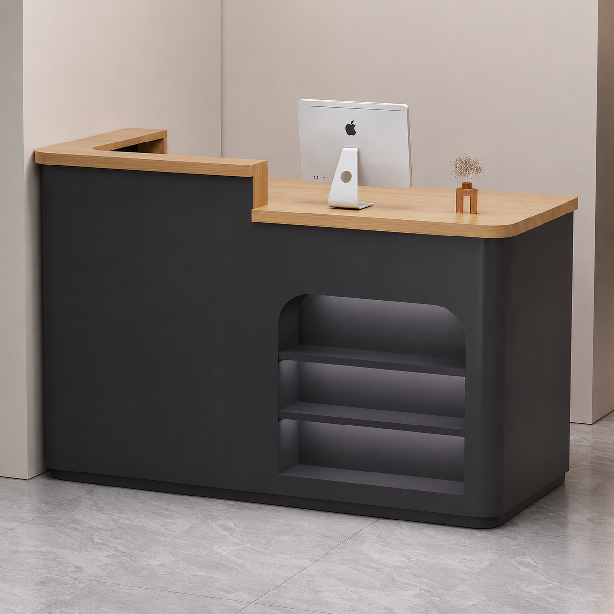 Modern Reception Desk with Illuminated Display Shelves RD-268