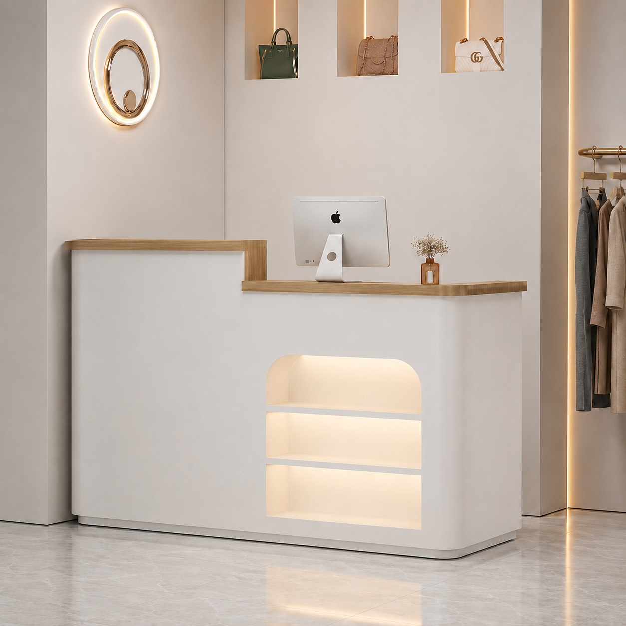 Modern Reception Desk with Illuminated Display Shelves RD-268