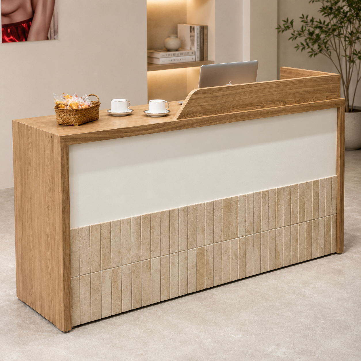Modern Reception Desk in Natural Finish