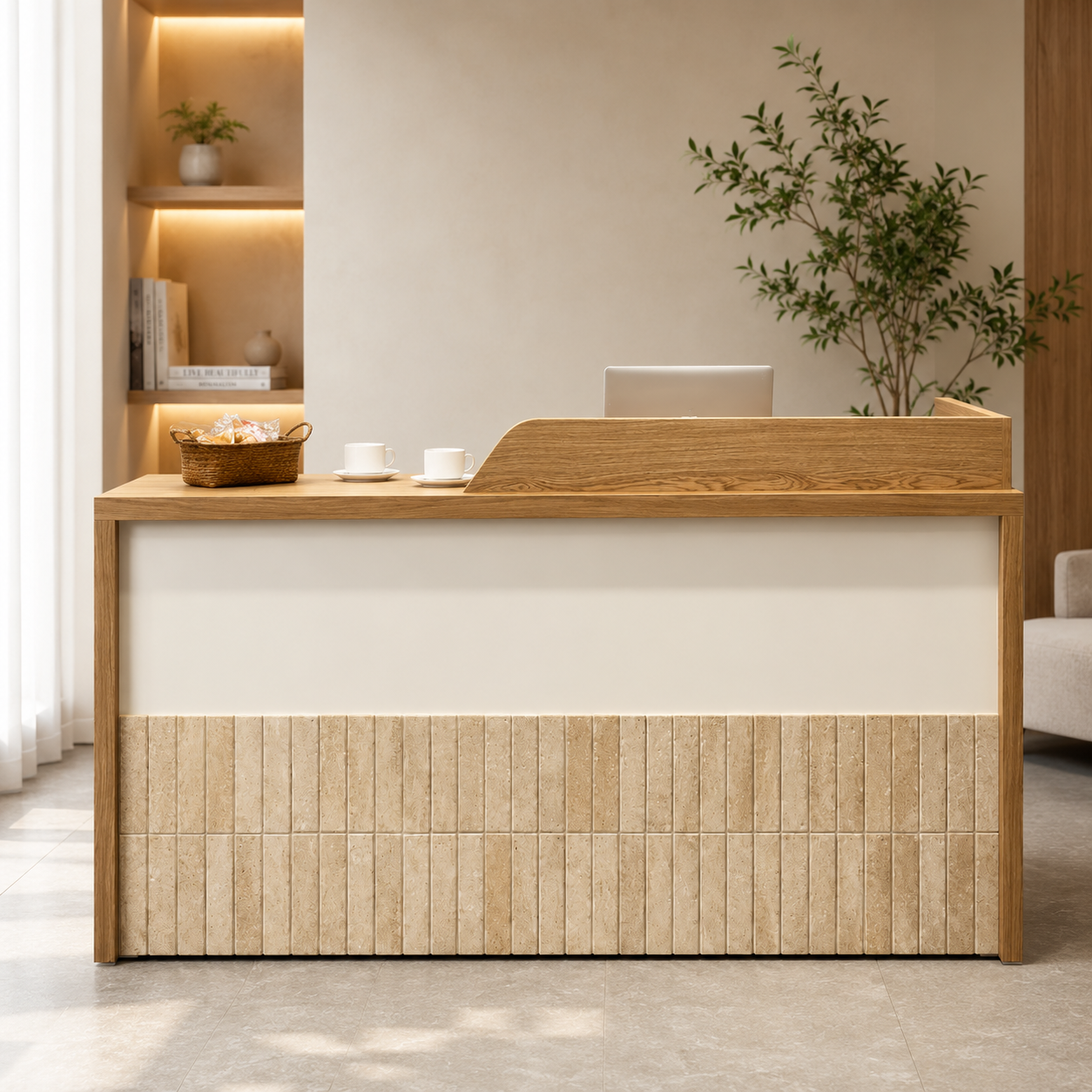 Modern Reception Desk in Natural Finish